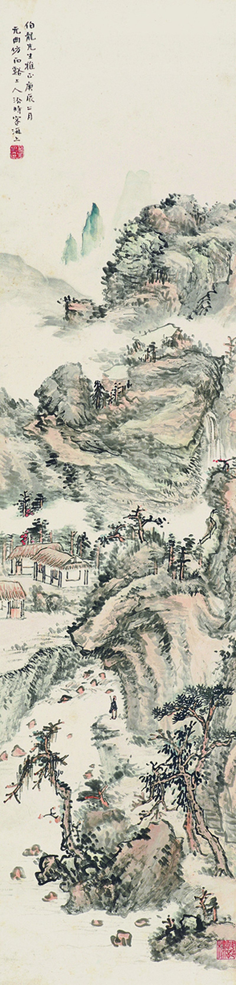 尤无曲 仿石溪上人山水轴 - 图1