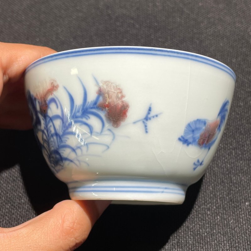 清康熙 青花釉里红鸡缸杯 - 图5