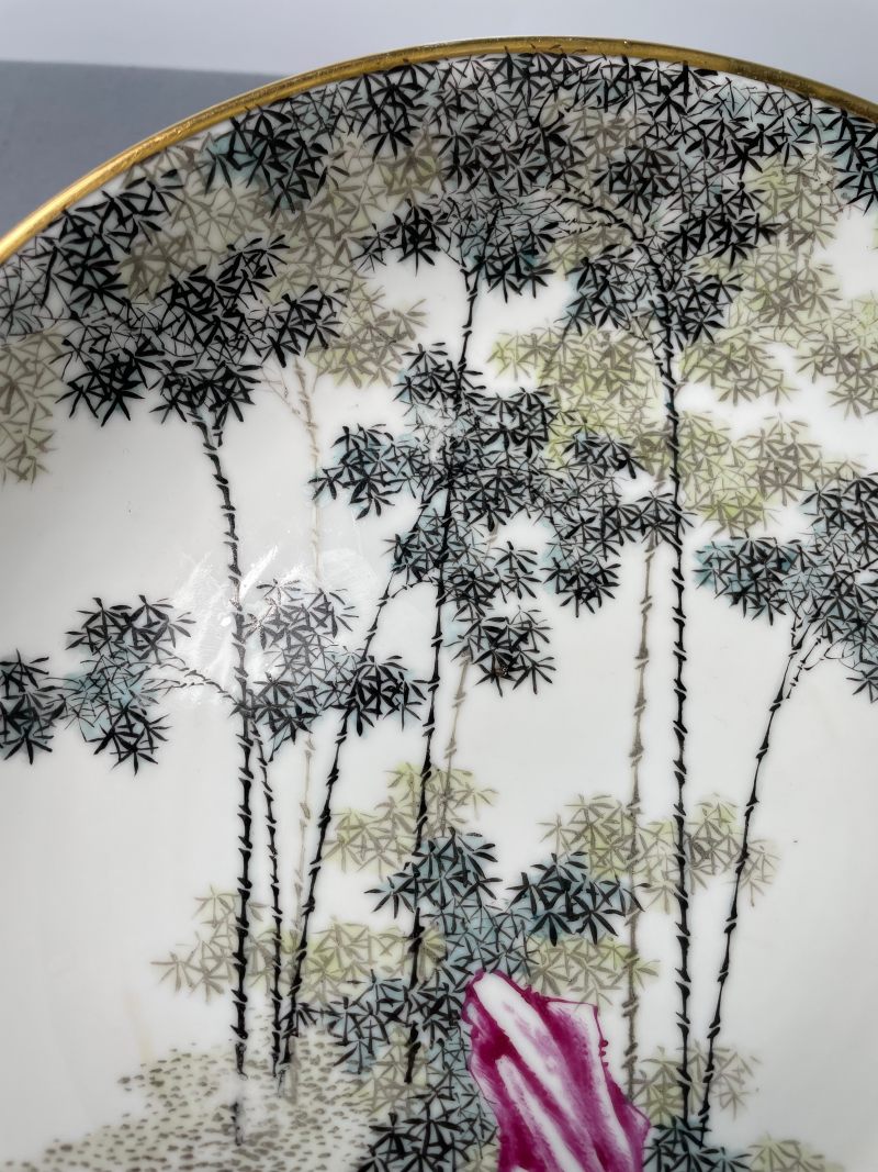 民国  “江西珍品”款粉彩竹纹盘 - 图5