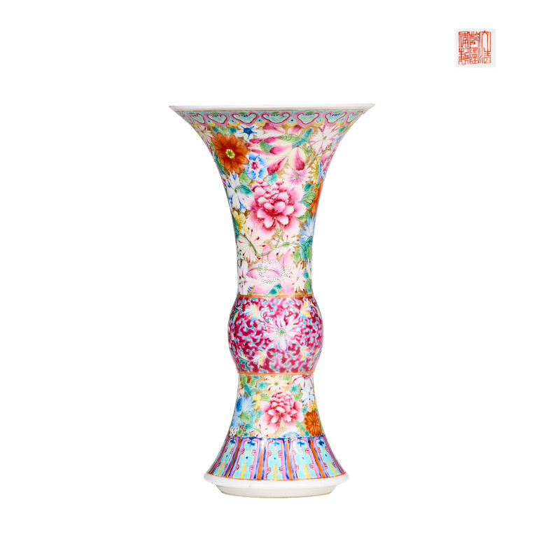清晚期  百花不落地花觚