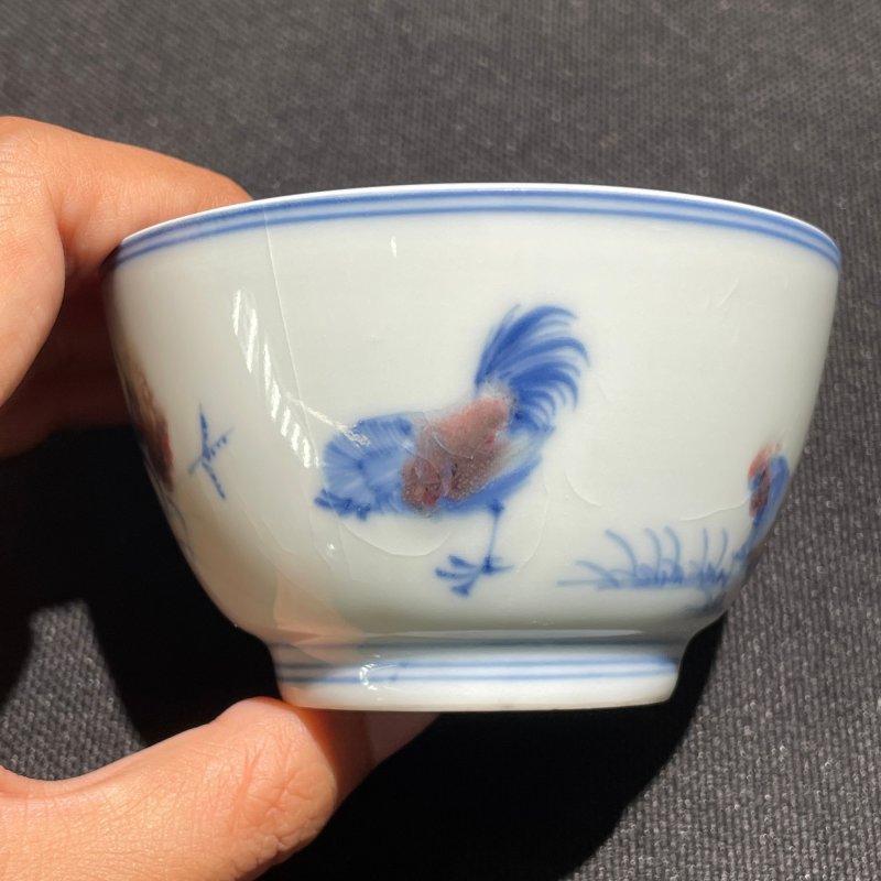 清康熙 青花釉里红鸡缸杯 - 图6
