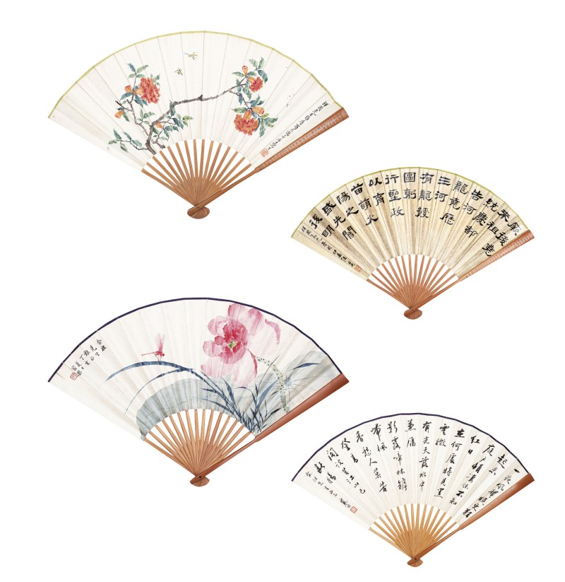 家乐 荷花、江寒汀 行书；韬庵 花卉、张仲嘉 隶书
