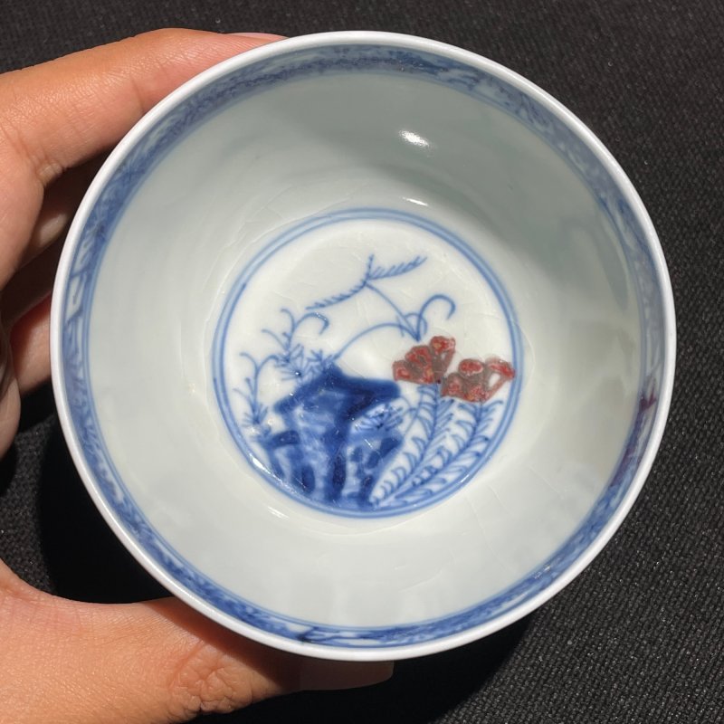 清康熙 青花釉里红鸡缸杯 - 图7