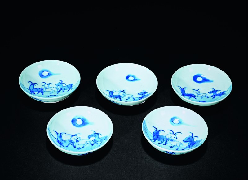 清 青花三阳开泰碟 五件 - 图1