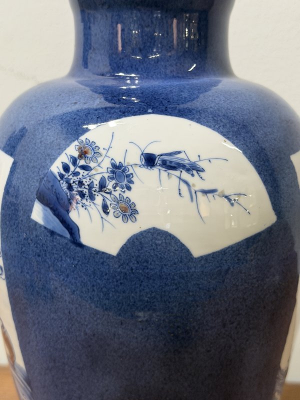 清康熙 洒蓝釉开光青花釉里红麒麟纹瓶（一对） - 图16