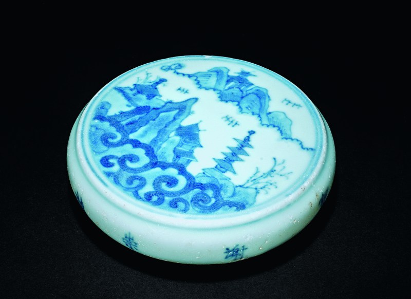 明崇祯 青花山水镇纸