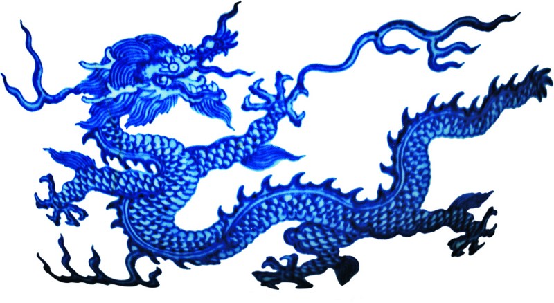 清雍正 青花暗刻海水应龙纹大碗 - 图4