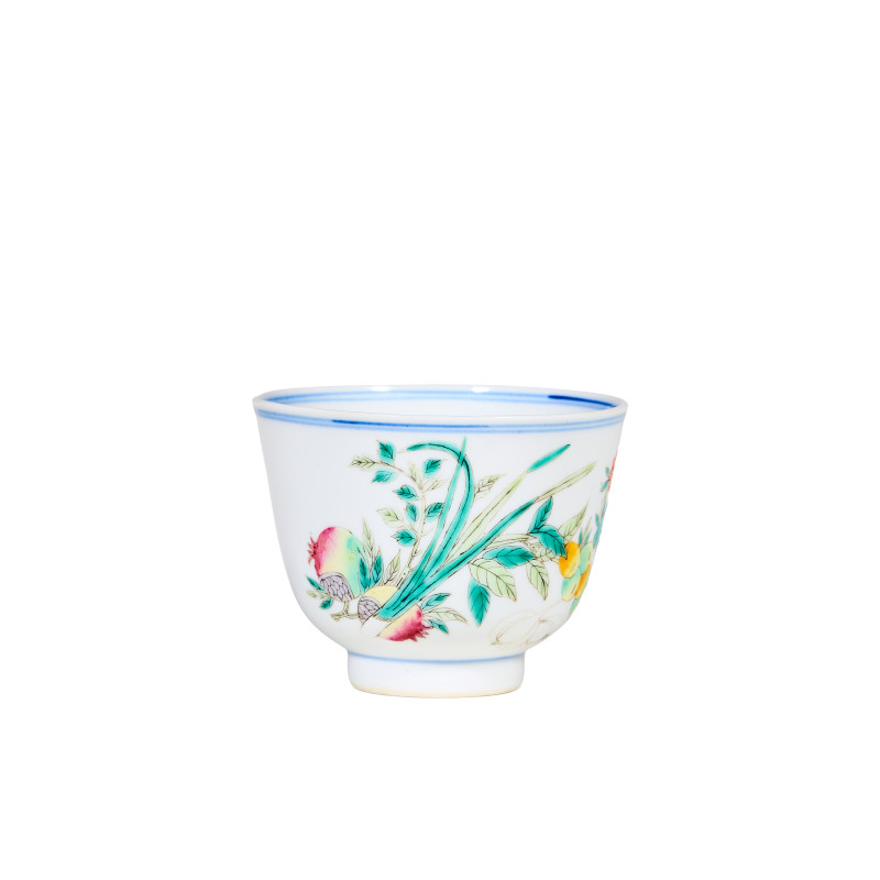 清宣统 “江西瓷业公司”青花粉彩瓜果纹杯