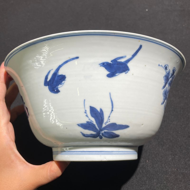 清康熙 青花锦鸡牧丹图碗 - 图4