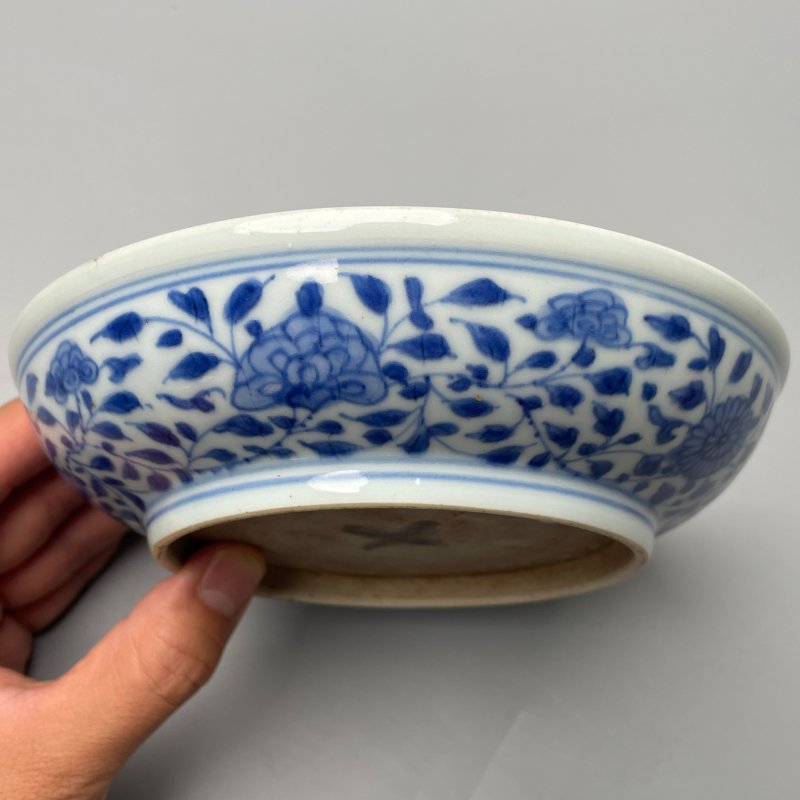 清雍正 青花一束莲纹盘 - 图5