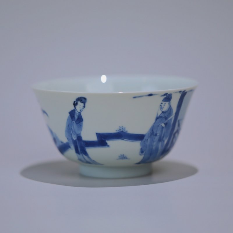 清康熙 青花人物诗文碗