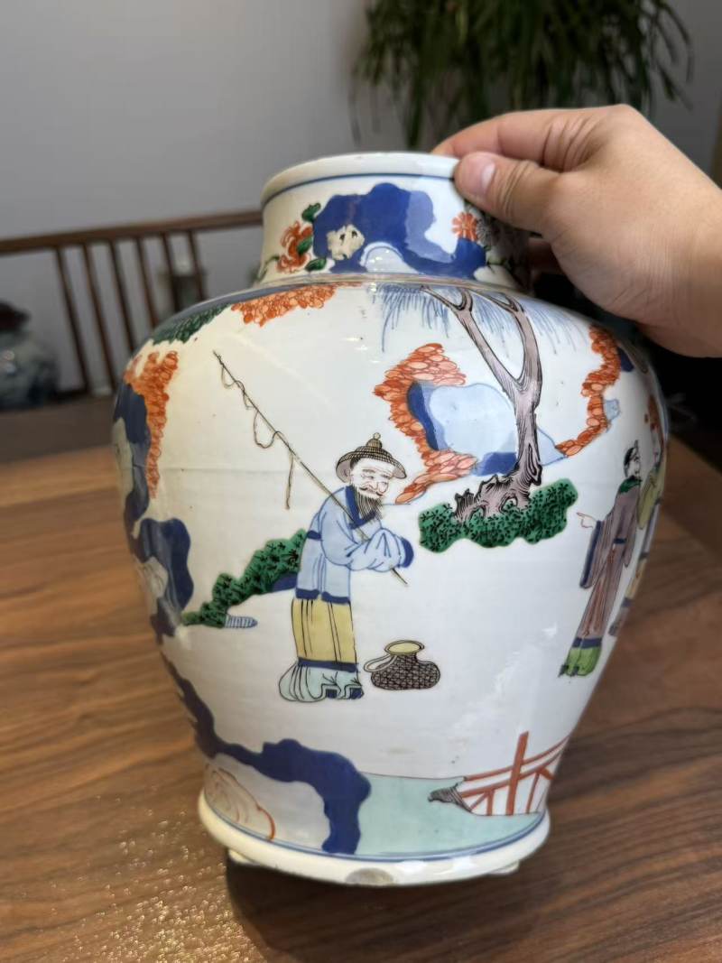 清晚期 五彩庭院雅集人物罐 - 图8