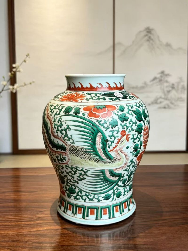 清康熙 五彩凤穿花卉罐
