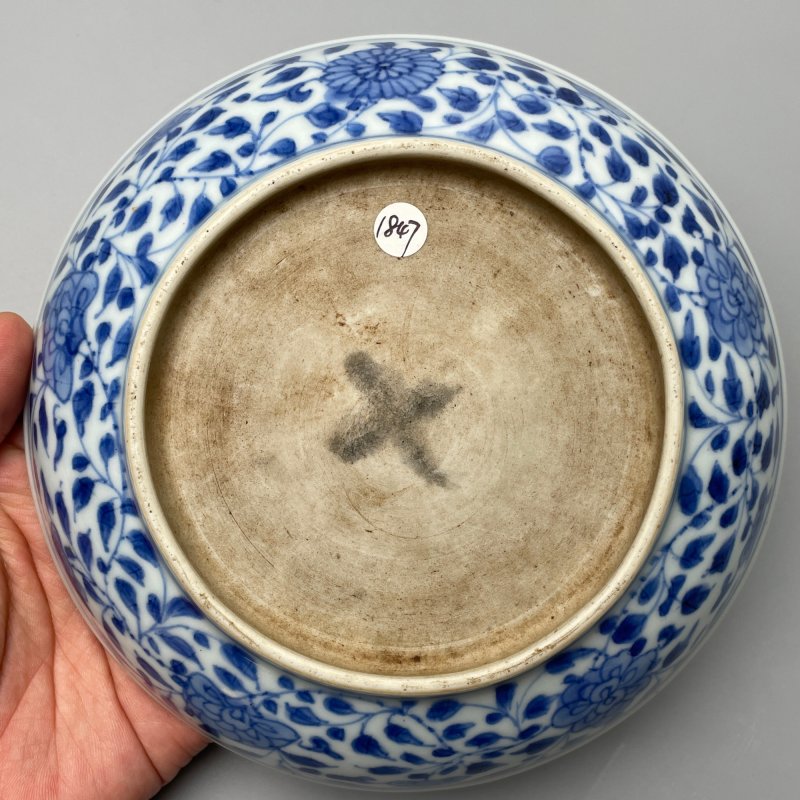 清雍正 青花一束莲纹盘 - 图7