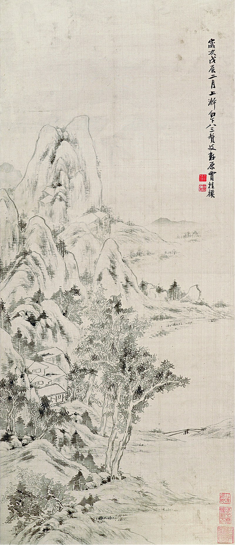 贾桂模 绢本山水轴 - 图1