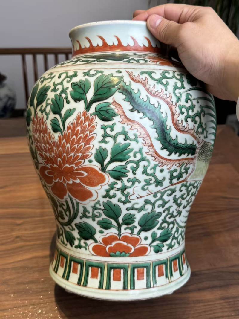 清康熙 五彩凤穿花卉罐 - 图2