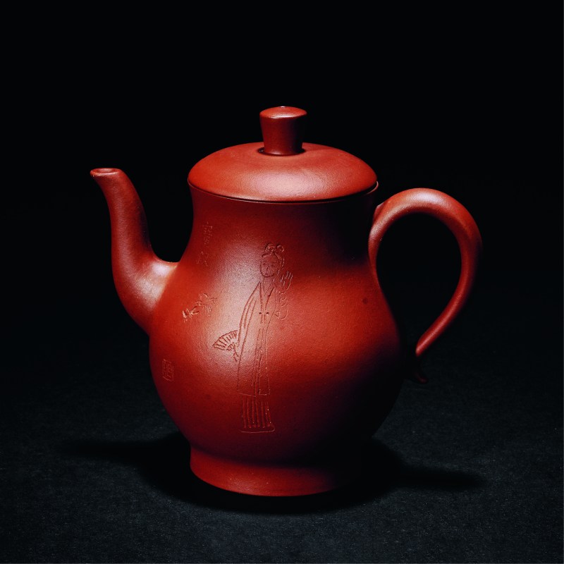 刘旦宅 书、画“宝钗扑碟”沈觉初刻 房玉兰制紫砂壶（附万育仁拓 拓片） - 图1