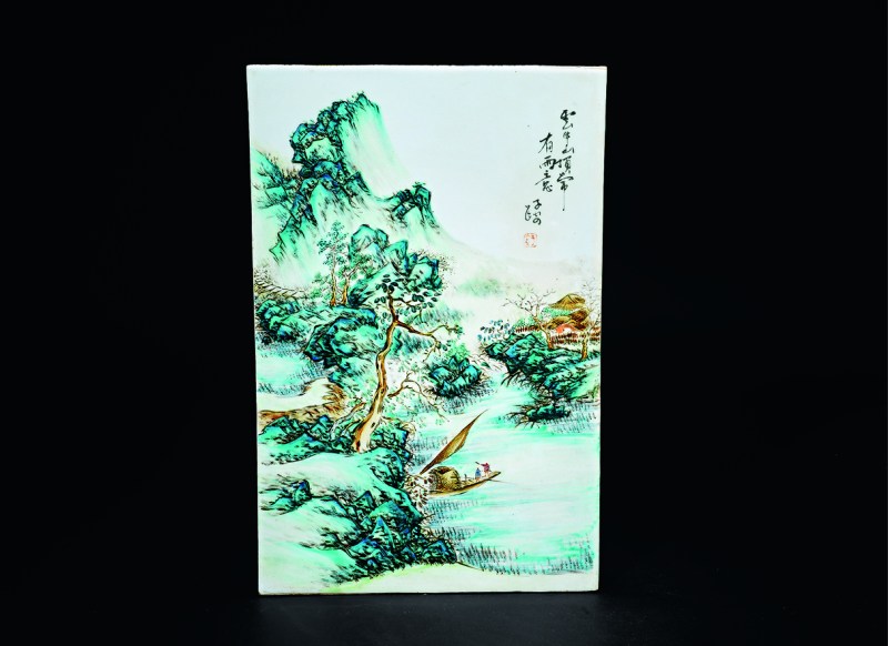 民国 段子安新粉彩山水瓷板 - 图1