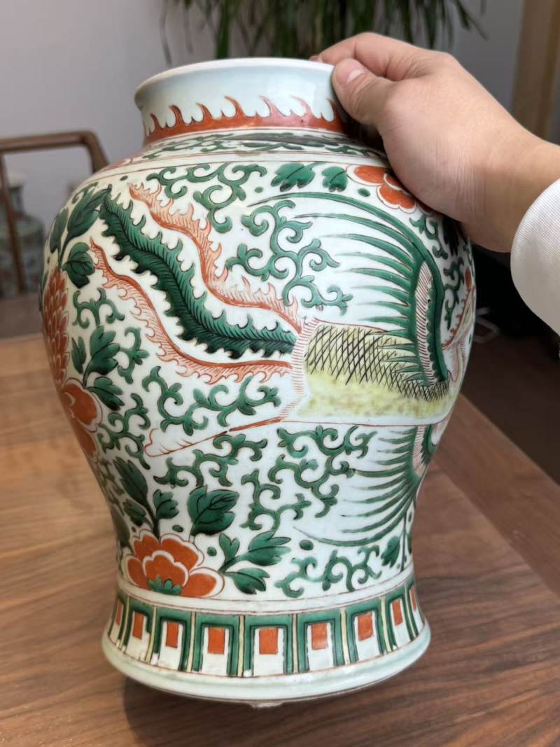 清康熙 五彩凤穿花卉罐 - 图3