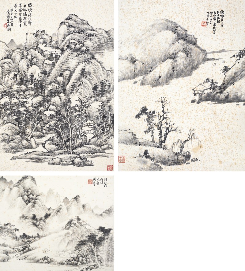 萧俊贤、吴待秋、傅嶙安 山水