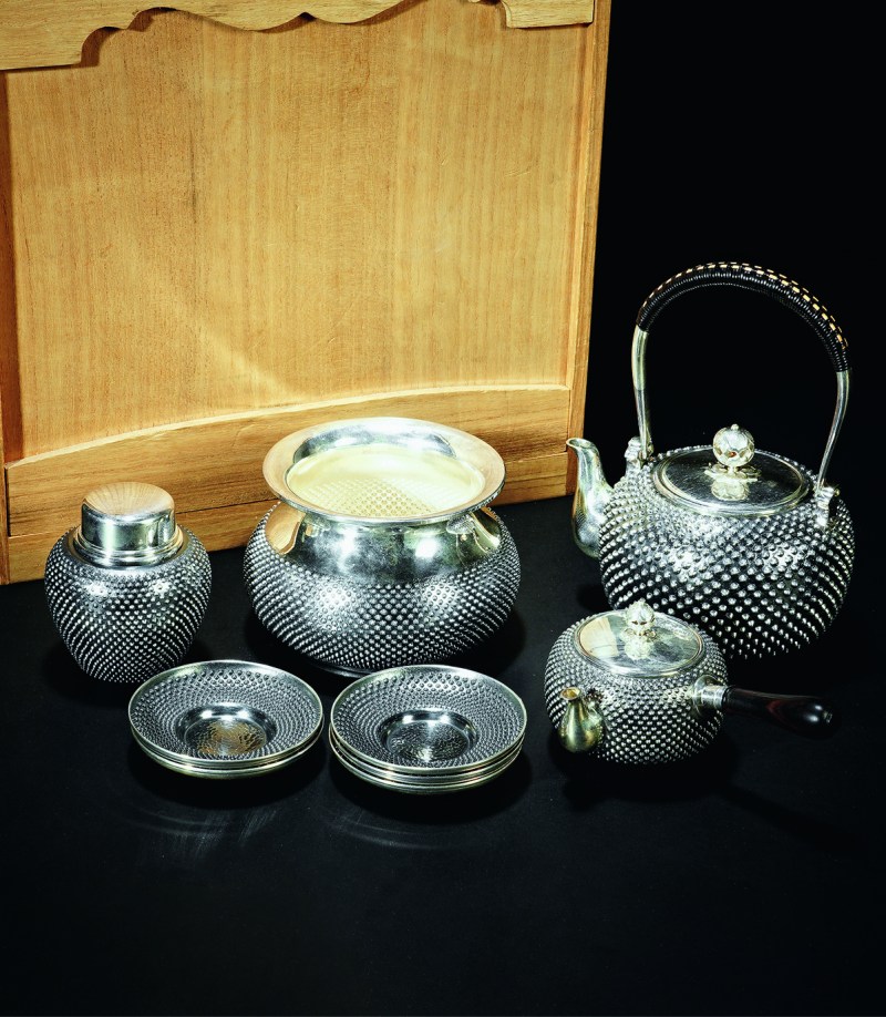 晴山 纯银手打雾散纹茶器 九件/套 - 图1
