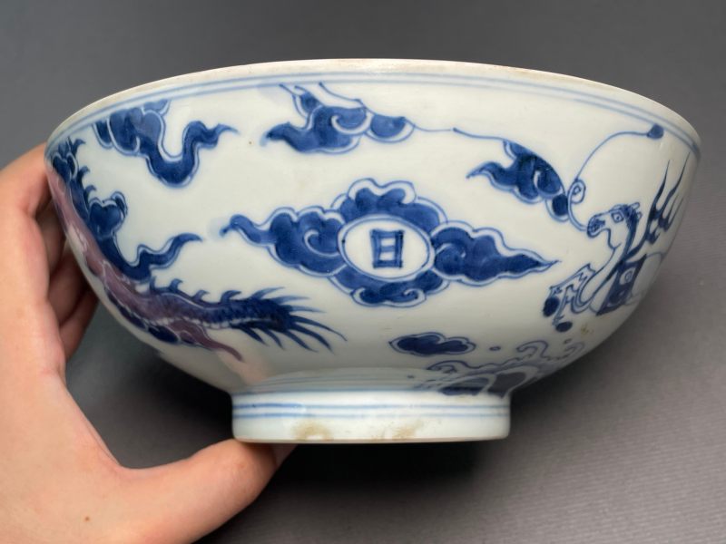 清雍正 青花海马纹大碗 - 图12