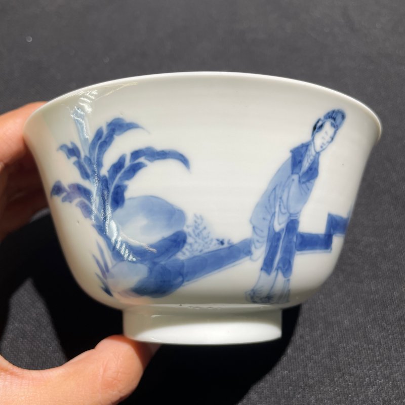 清康熙 青花人物诗文碗 - 图6