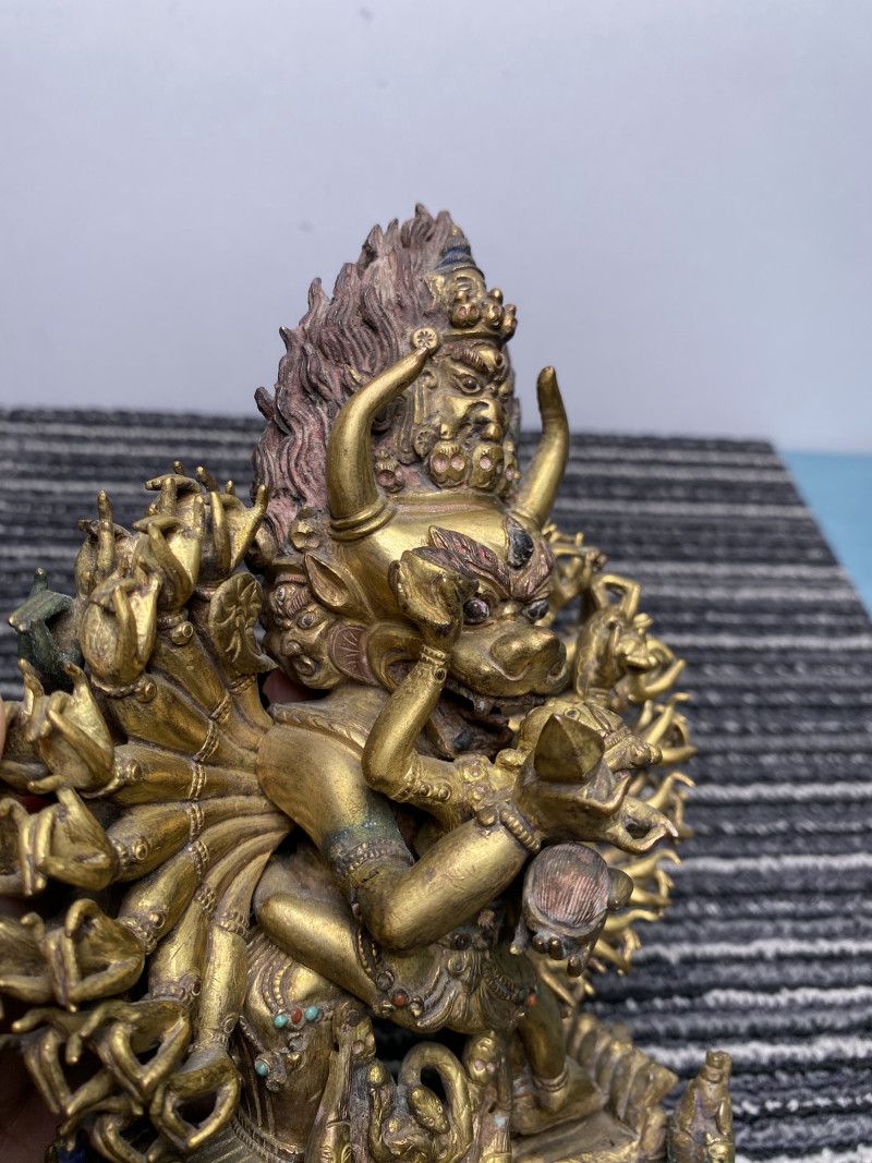 清 铜鎏金嵌宝大威德金刚立像 - 图19