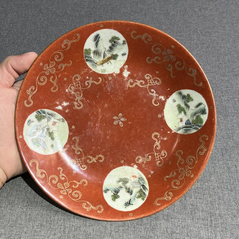 清嘉庆粉彩花卉盘 - 图4