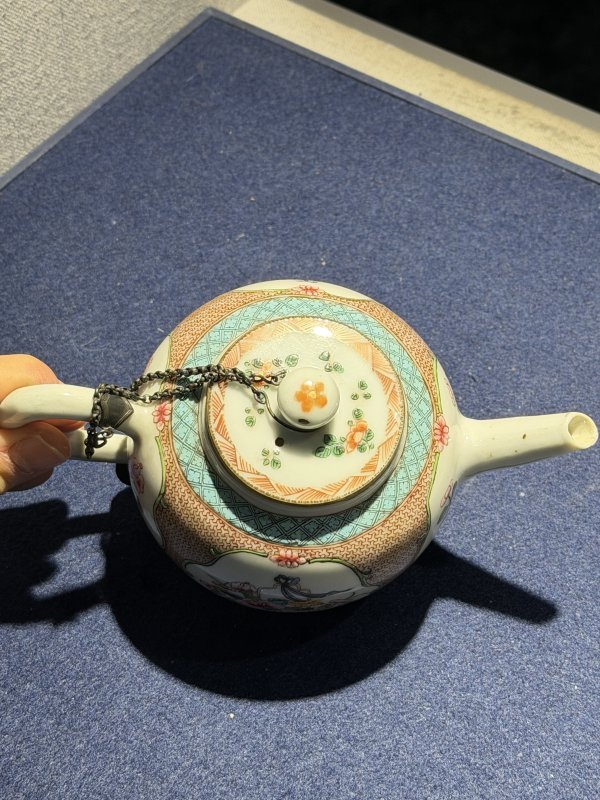 清雍正 粉彩锦地开光提篮花纹执壶 - 图6