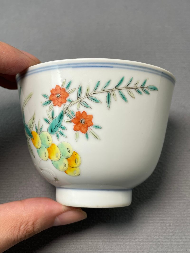 清宣统 “江西瓷业公司”青花粉彩瓜果纹杯 - 图8