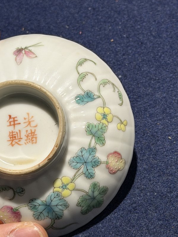 清光绪 粉彩过枝癞瓜纹盖碗（一对） - 图60