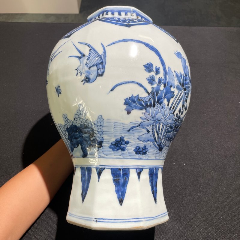明崇祯 青花花鸟纹八方罐 - 图2