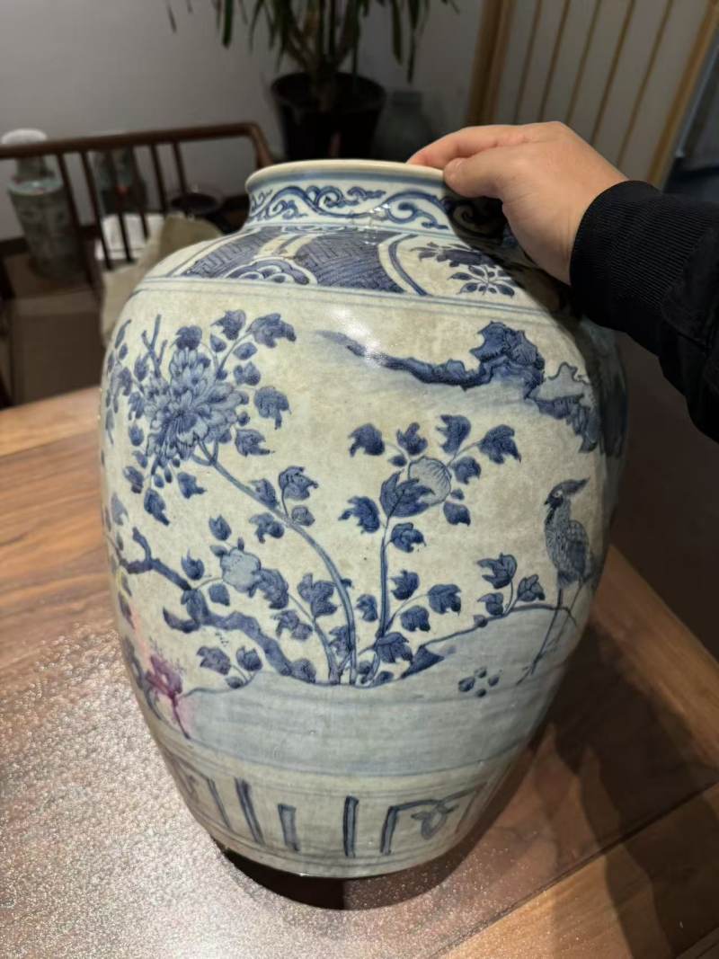 明万历 青花花鸟大罐 - 图8