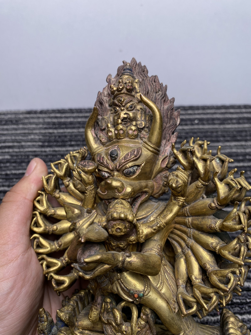 清 铜鎏金嵌宝大威德金刚立像 - 图20