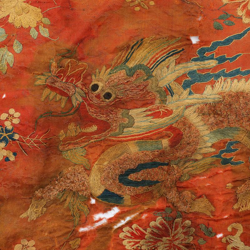 明 大红地彩绣麒麟饰片 - 图4