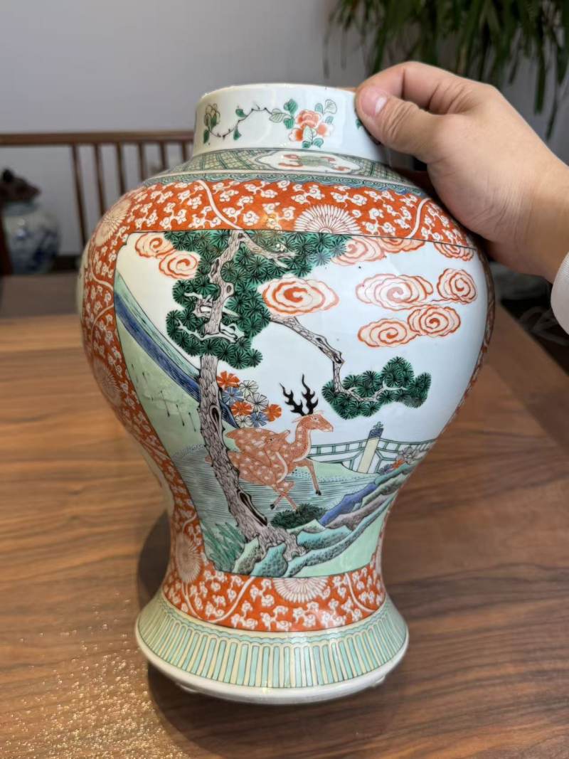 清晚期 五彩松鹿图将军罐 - 图3