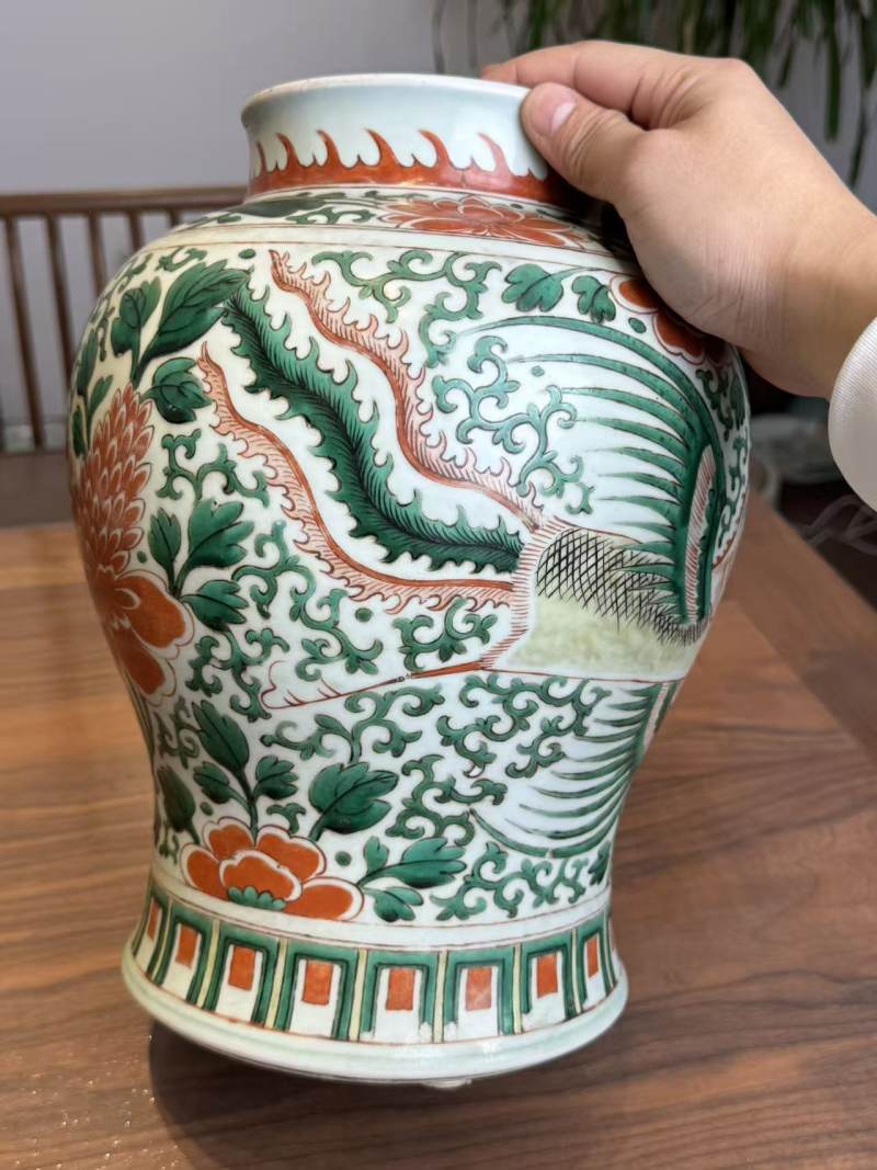 清康熙 五彩凤穿花卉罐 - 图7