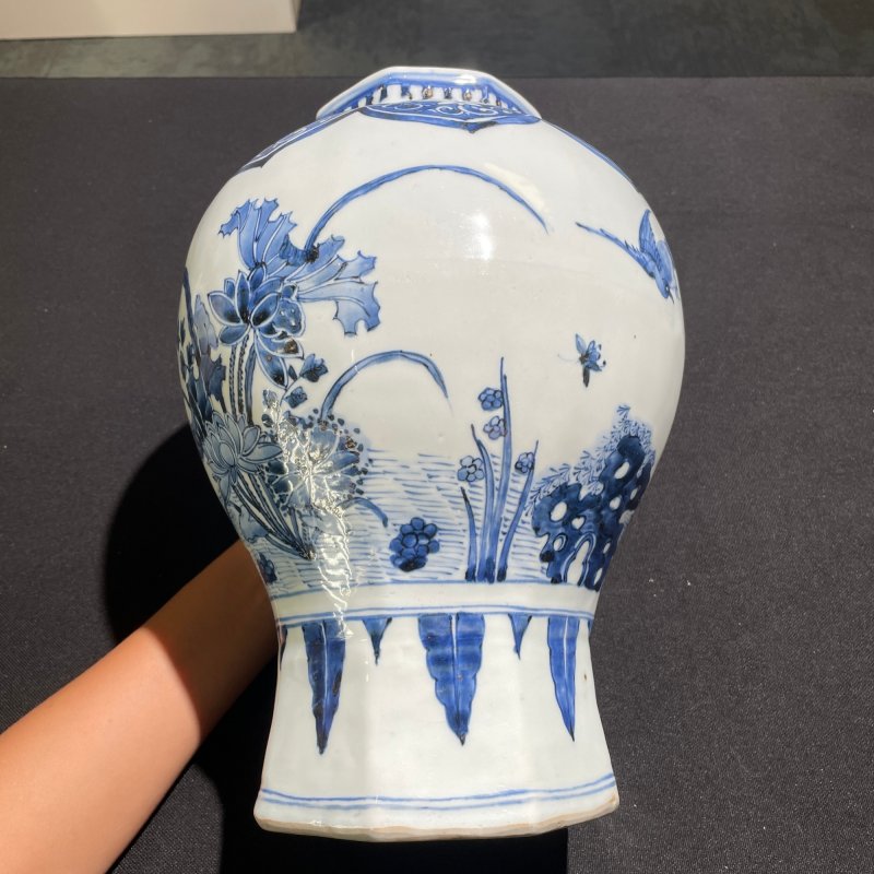 明崇祯 青花花鸟纹八方罐 - 图3