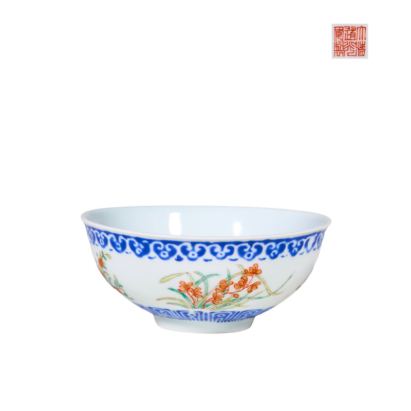 民国 料彩花卉纹茶圆