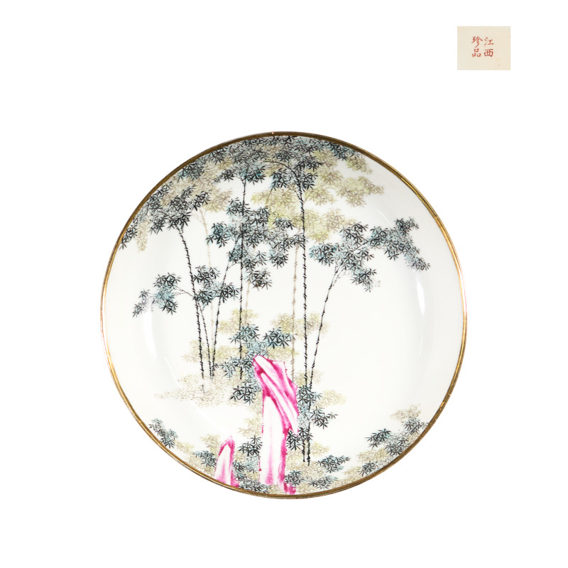 民国  “江西珍品”款粉彩竹纹盘