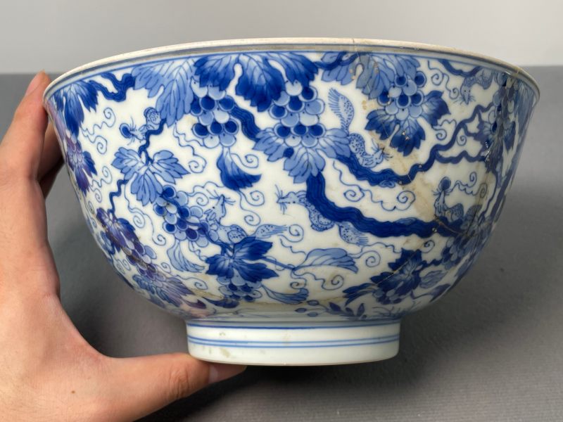清康熙 青花松鼠葡萄纹碗 - 图4