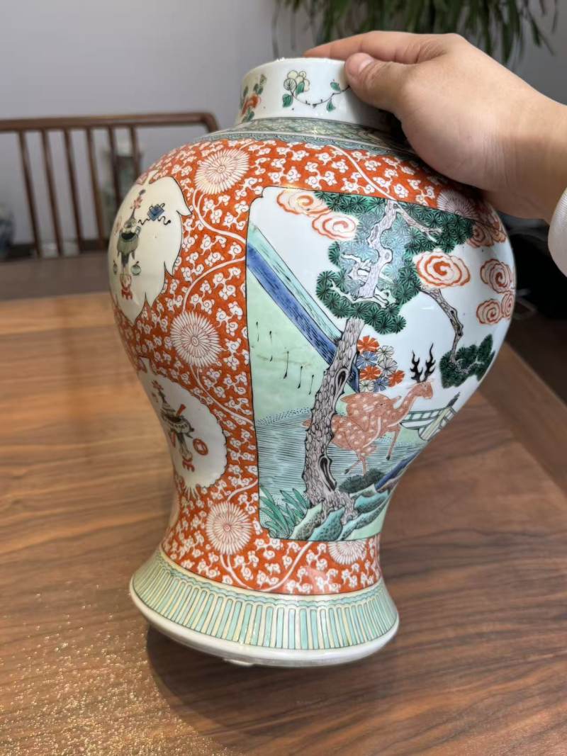 清晚期 五彩松鹿图将军罐 - 图4