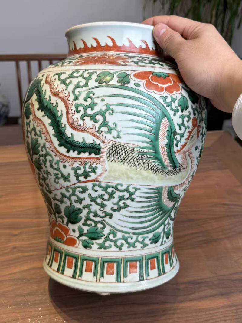 清康熙 五彩凤穿花卉罐 - 图8