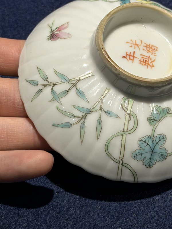 清光绪 粉彩过枝癞瓜纹盖碗（一对） - 图62