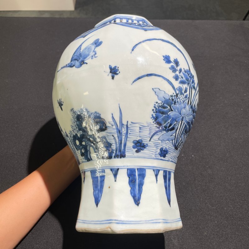 明崇祯 青花花鸟纹八方罐 - 图4
