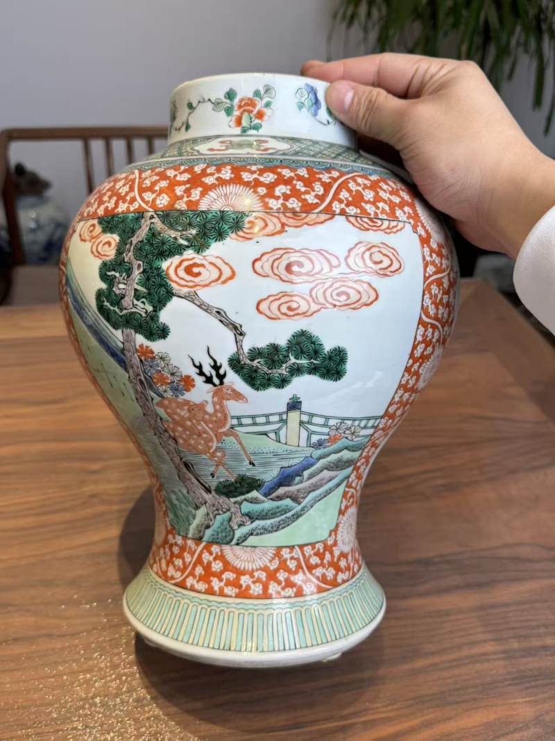 清晚期 五彩松鹿图将军罐 - 图5