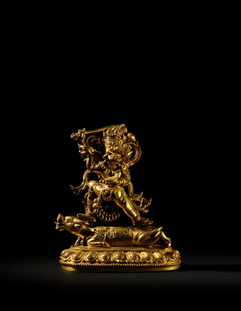 A gilt-bronze figure of Raktayamari and Vajravetali, Mark and period of Yongle | 明永樂　銅鎏金紅閻摩敵與金剛亥母造像　《大明永樂年施》款