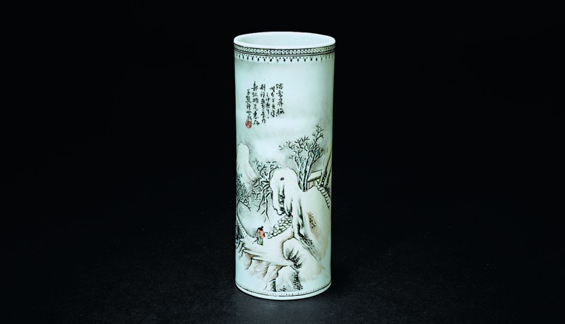 民国 粉彩雪景香筒 - 图1