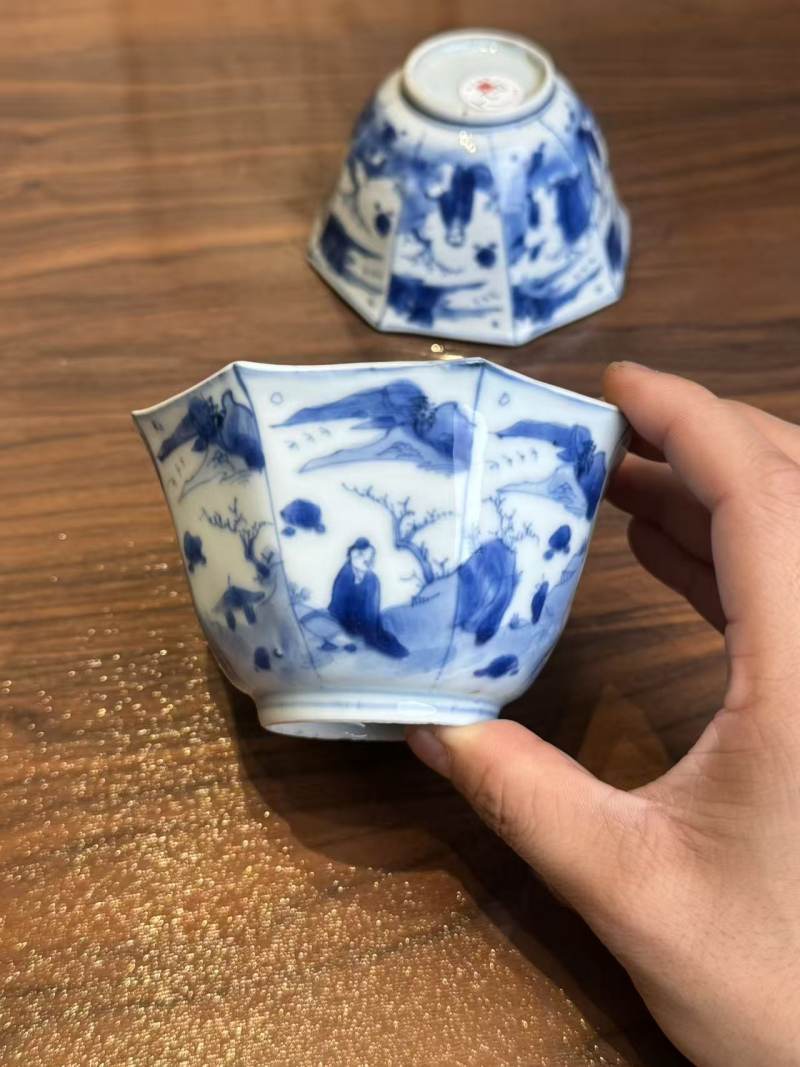 清康熙 青花山水人物碗一对 - 图3